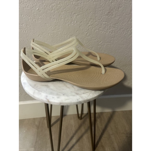 CROCS Shoes - Crocs Isabella T-Strap Sandals In A Tan and Oyster Women's Size 6